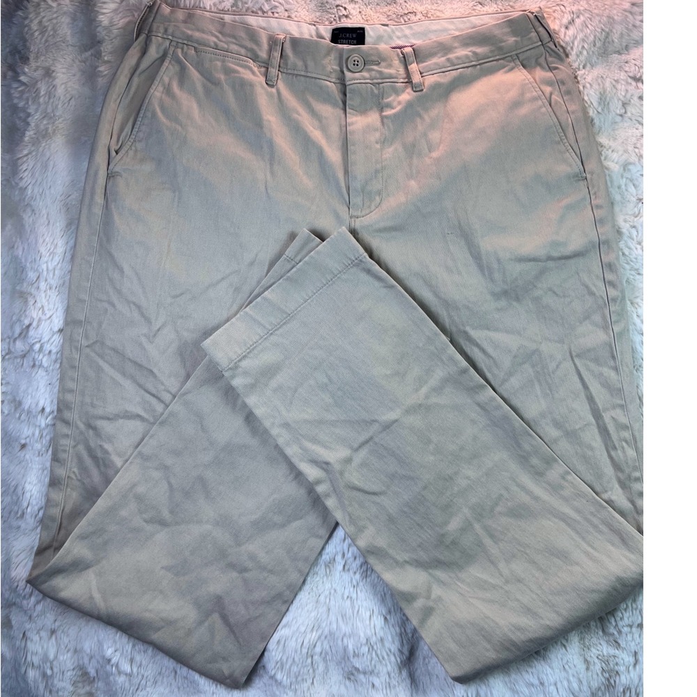 J.Crew Stretch Chino Pants Mens 34x32 Khaki Tan Straight Leg Trousers. A38